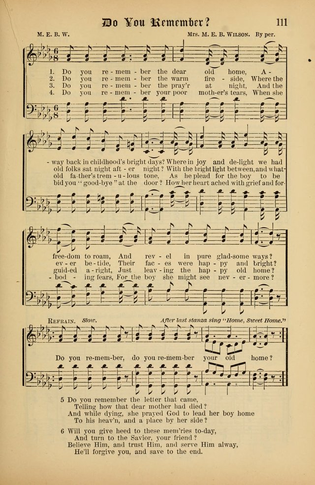 The Peacemaker: a collection of sacred songs and hymns for use in all services of the church, Sunday-school, home circle, and all kinds of evangelistic work page 111