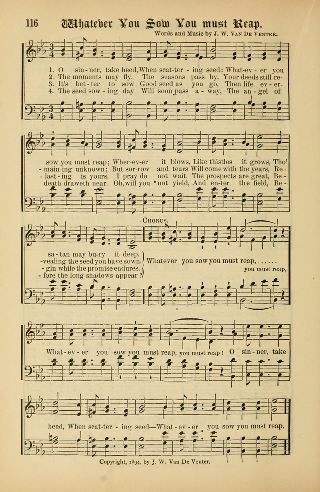 The Peacemaker: a collection of sacred songs and hymns for use in all services of the church, Sunday-school, home circle, and all kinds of evangelistic work page 116