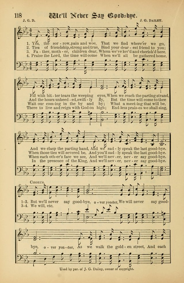 The Peacemaker: a collection of sacred songs and hymns for use in all services of the church, Sunday-school, home circle, and all kinds of evangelistic work page 118