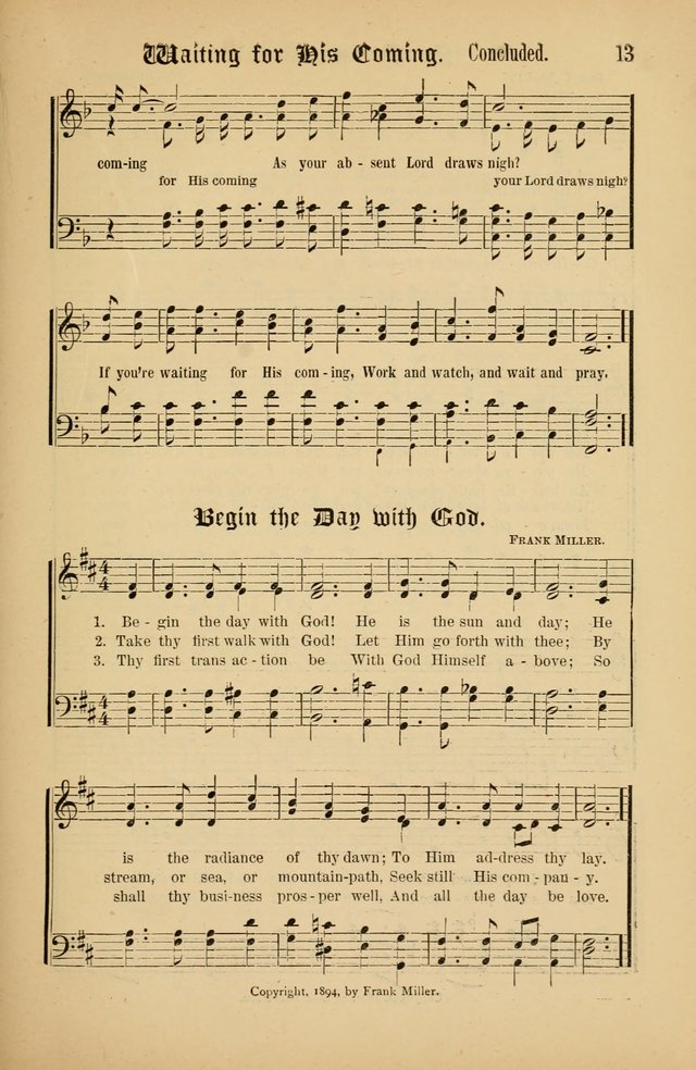 The Peacemaker: a collection of sacred songs and hymns for use in all services of the church, Sunday-school, home circle, and all kinds of evangelistic work page 13