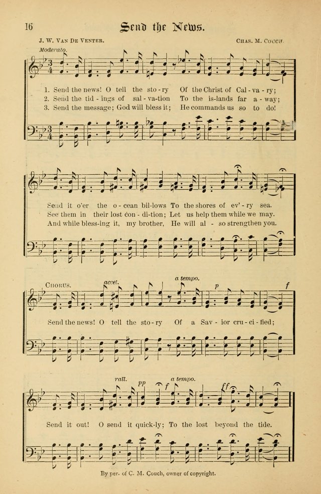 The Peacemaker: a collection of sacred songs and hymns for use in all services of the church, Sunday-school, home circle, and all kinds of evangelistic work page 16