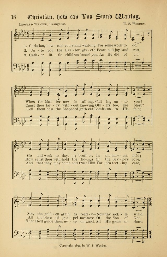 The Peacemaker: a collection of sacred songs and hymns for use in all services of the church, Sunday-school, home circle, and all kinds of evangelistic work page 18