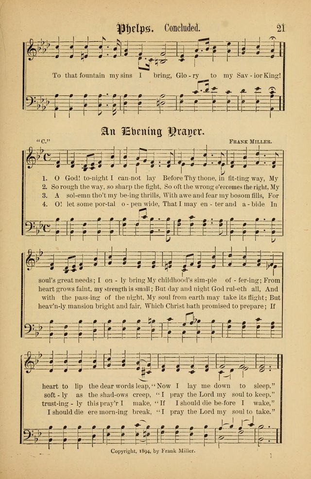 The Peacemaker: a collection of sacred songs and hymns for use in all services of the church, Sunday-school, home circle, and all kinds of evangelistic work page 21