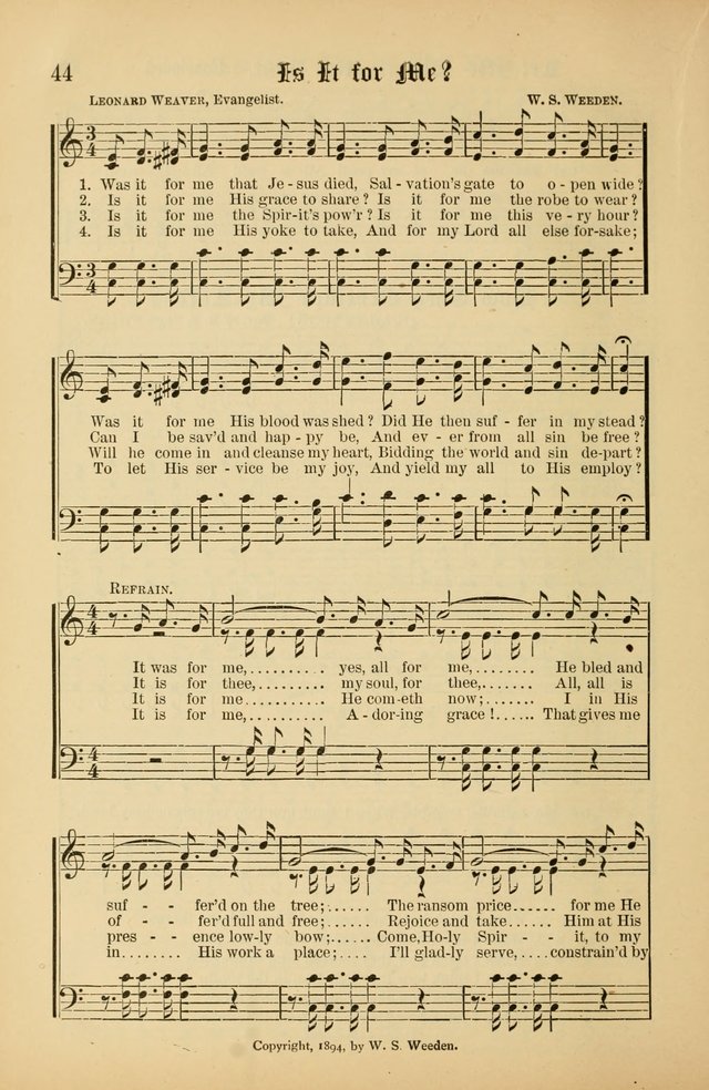 The Peacemaker: a collection of sacred songs and hymns for use in all services of the church, Sunday-school, home circle, and all kinds of evangelistic work page 44