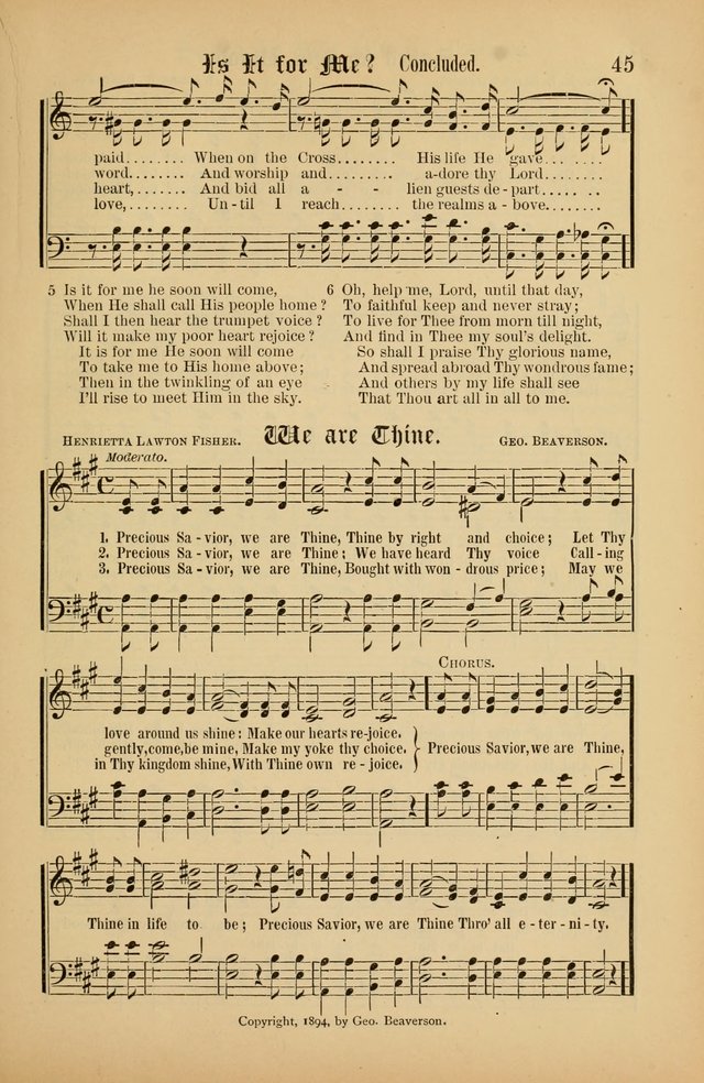 The Peacemaker: a collection of sacred songs and hymns for use in all services of the church, Sunday-school, home circle, and all kinds of evangelistic work page 45
