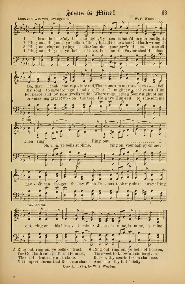 The Peacemaker: a collection of sacred songs and hymns for use in all services of the church, Sunday-school, home circle, and all kinds of evangelistic work page 63