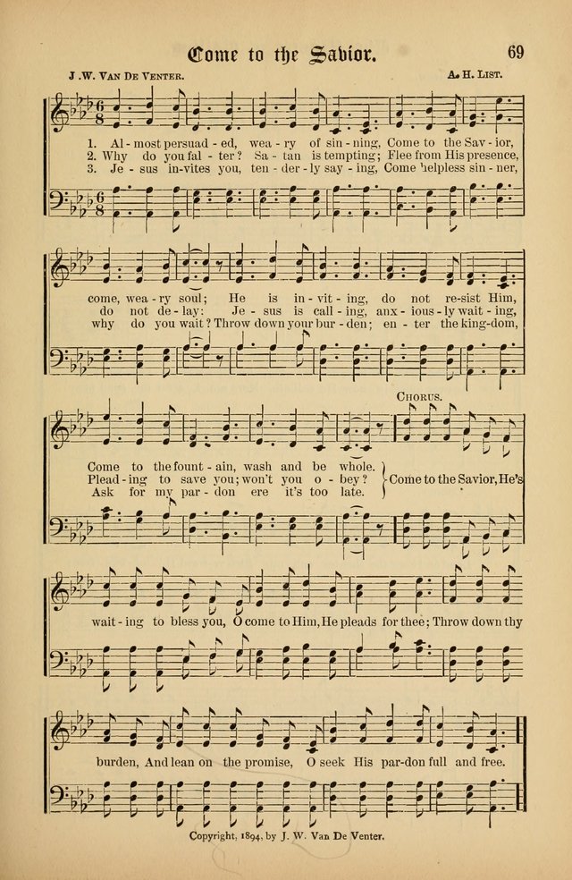 The Peacemaker: a collection of sacred songs and hymns for use in all services of the church, Sunday-school, home circle, and all kinds of evangelistic work page 69