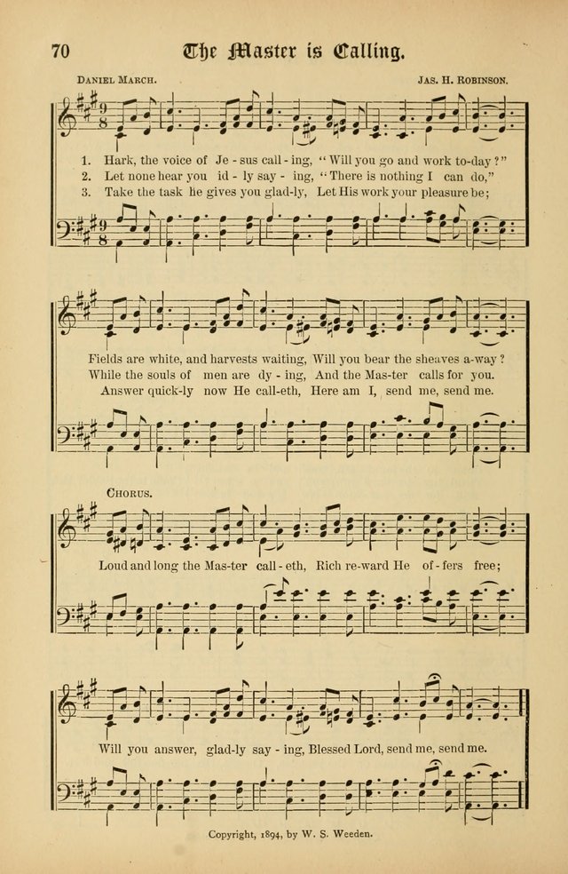 The Peacemaker: a collection of sacred songs and hymns for use in all services of the church, Sunday-school, home circle, and all kinds of evangelistic work page 70