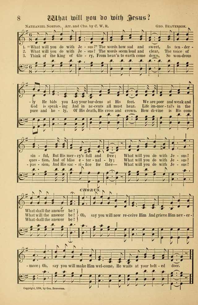 The Peacemaker: a collection of sacred songs and hymns for use in all services of the church, Sunday-school, home circle, and all kinds of evangelistic work page 8