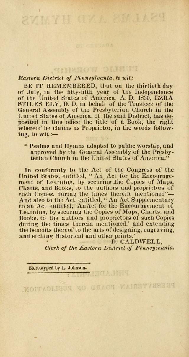 Psalms and Hymns Adapted to Public Worship, and Approved by the General Assembly of the Presbyterian Church in the United States of America page 2