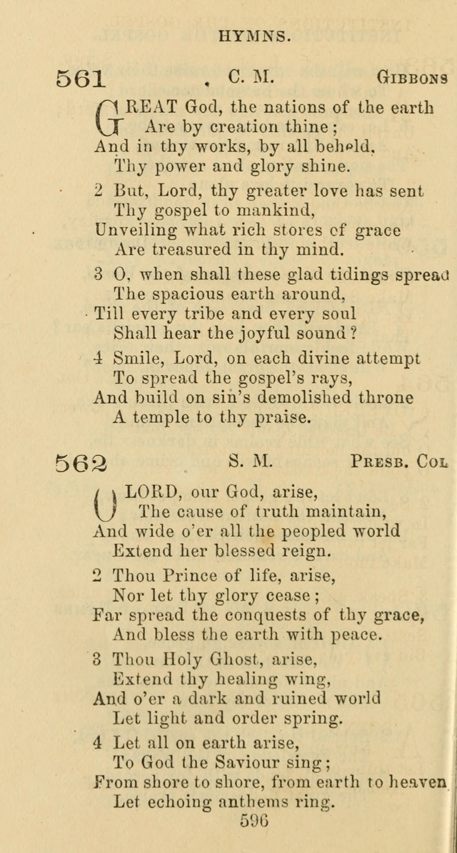Psalms and Hymns: adapted to social, private and public worship in the Cumberland Presbyterian Chruch page 596