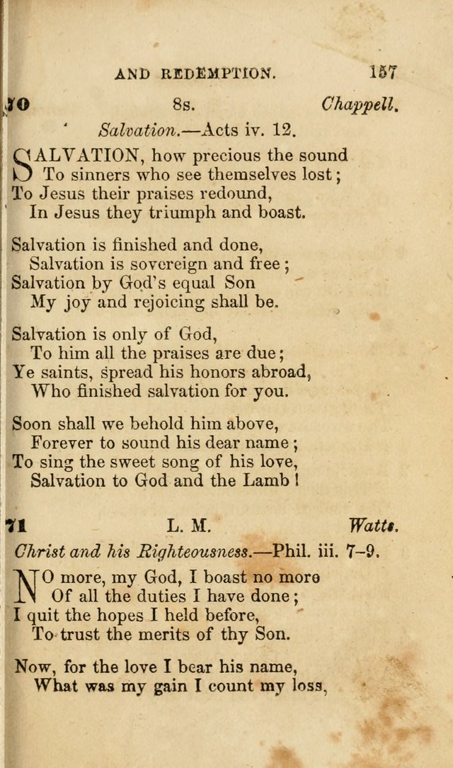 Pocket Hymns: original and selected. designed for the use of the regular Baptist church, and all who love our Lord Jesus Christ page 157