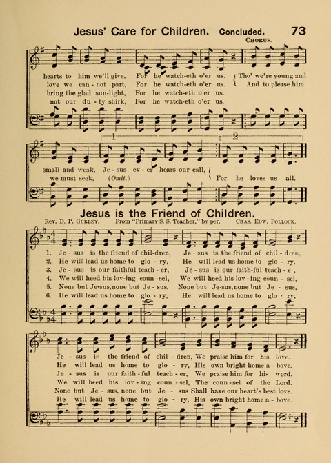 Primary Songs No. 2: for the primary class in the sabbath school and for use in the home, the kindergarten and day school page 73