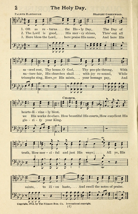 Quartets and Choruses for Men: A Collection of New and Old Gospel Songs to which is added Patriotic, Prohibition and Entertainment Songs page 2
