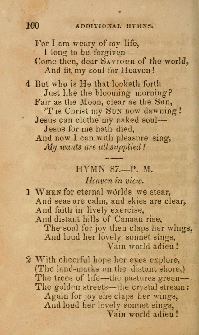 The Religious Songster: being a choice selection of hymns, adapted to the public and private devotions of Christians of all denominations: suitable to be used at missionary, temperance . . . page 104