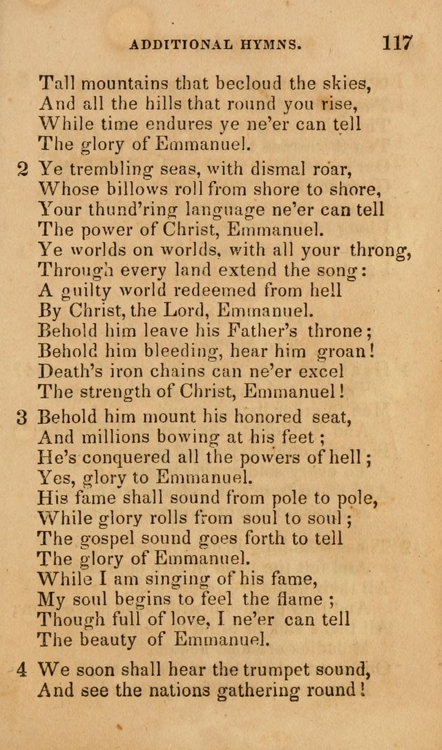 The Religious Songster: being a choice selection of hymns, adapted to the public and private devotions of Christians of all denominations: suitable to be used at missionary, temperance . . . page 121