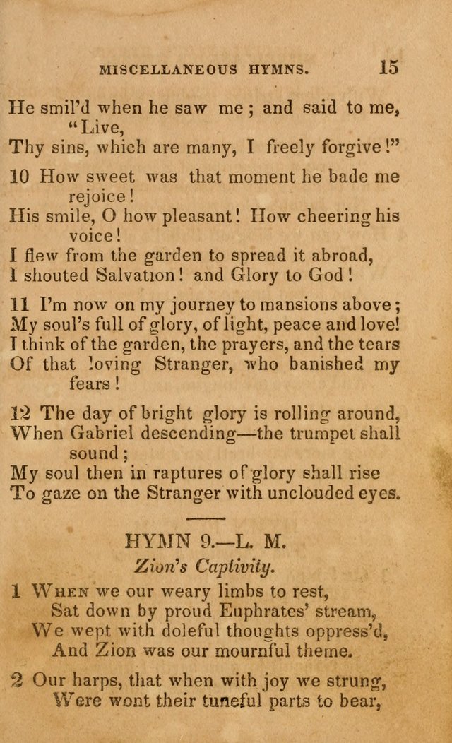 The Religious Songster: being a choice selection of hymns, adapted to the public and private devotions of Christians of all denominations: suitable to be used at missionary, temperance . . . page 15