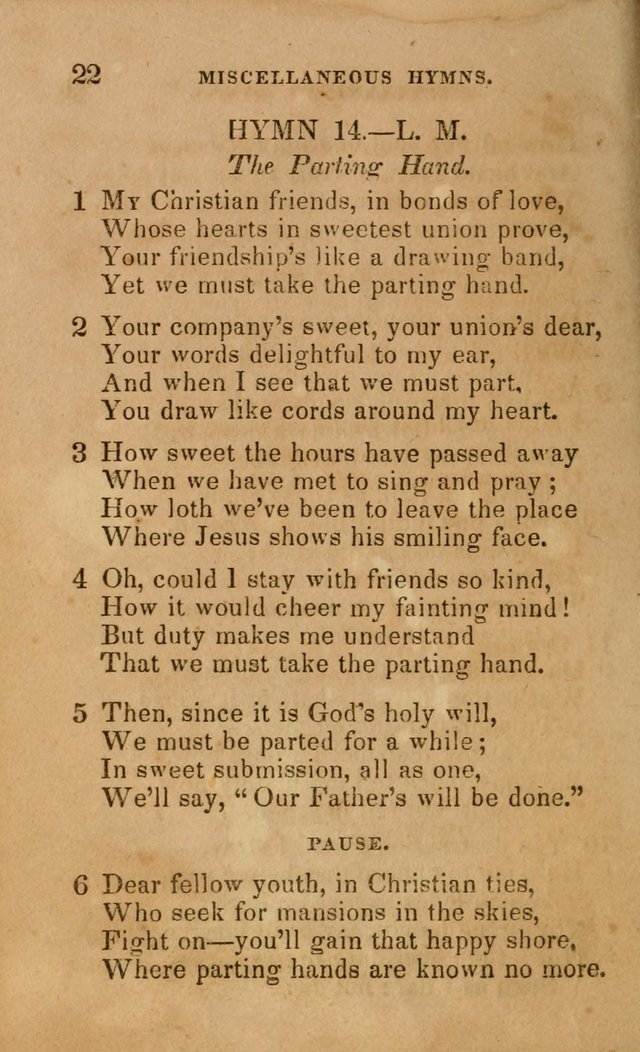 The Religious Songster: being a choice selection of hymns, adapted to the public and private devotions of Christians of all denominations: suitable to be used at missionary, temperance . . . page 22