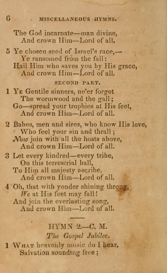 The Religious Songster: being a choice selection of hymns, adapted to the public and private devotions of Christians of all denominations: suitable to be used at missionary, temperance . . . page 6