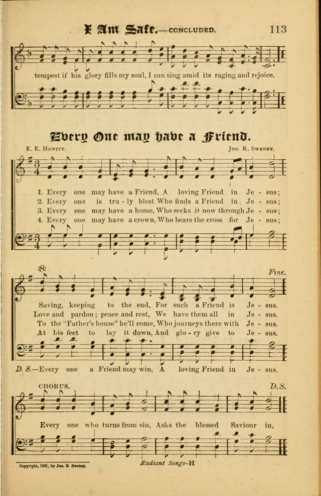 Radiant Songs: for use in meetings for Christian worship or work page 113