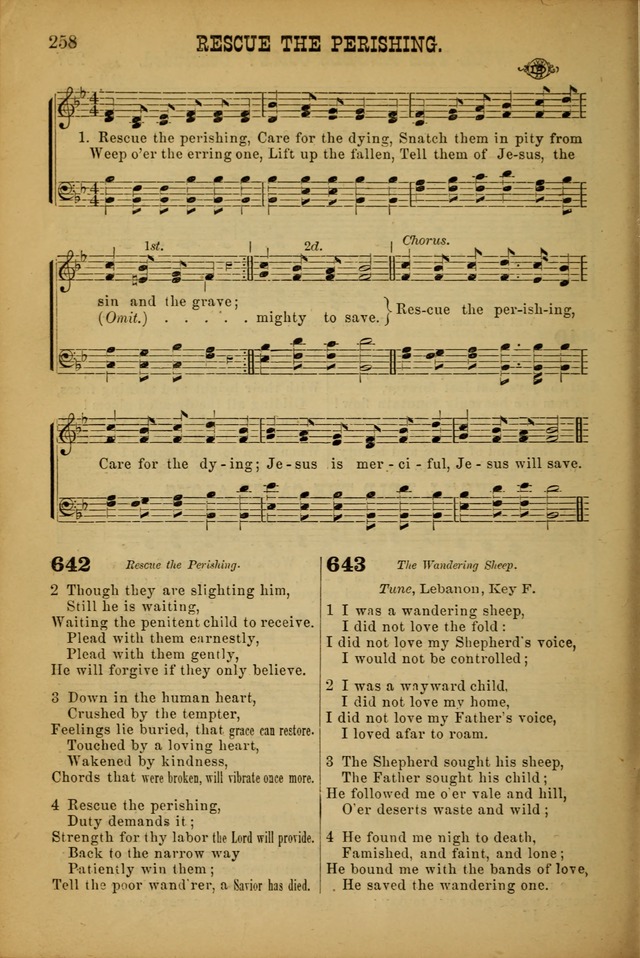 Songs of Devotion for Christian Assocations: a collection of psalms, hymns, spiritual songs, with music for chuch services, prayer and conference meetings, religious conventions, and family worship. page 258