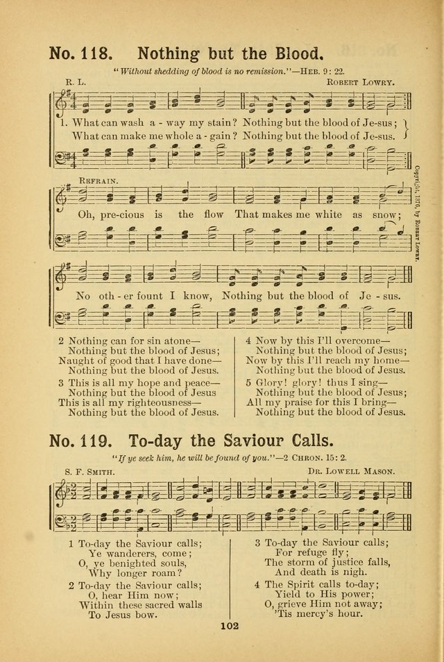 Select Gems: a choice collection of popular hymns and music for use in prayer meetings, the home and Sunday schools page 102
