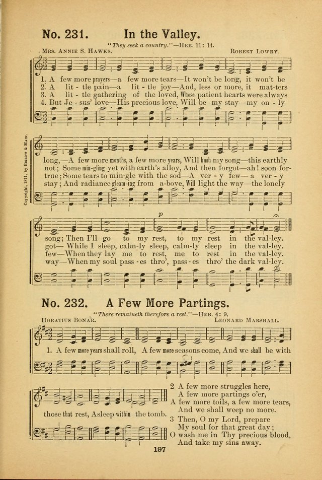 Select Gems: a choice collection of popular hymns and music for use in prayer meetings, the home and Sunday schools page 197