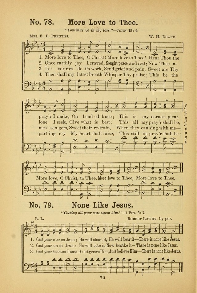 Select Gems: a choice collection of popular hymns and music for use in prayer meetings, the home and Sunday schools page 72