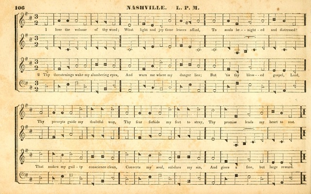 The Sacred Harp or Eclectic Harmony: a collection of church music, consisting of a great variety of psalm and hymn tunes, anthems, sacred songs and chants...(New ed., Rev. and Corr.) page 106