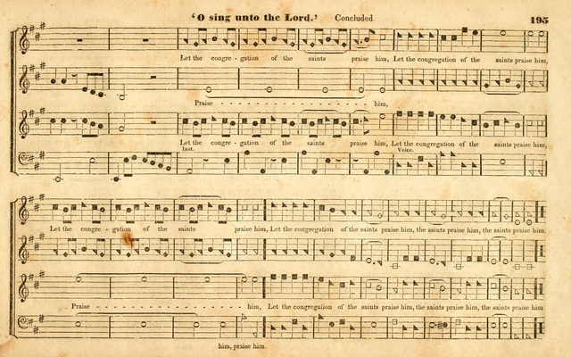 The Sacred Harp or Eclectic Harmony: a collection of church music, consisting of a great variety of psalm and hymn tunes, anthems, sacred songs and chants...(New ed., Rev. and Corr.) page 195