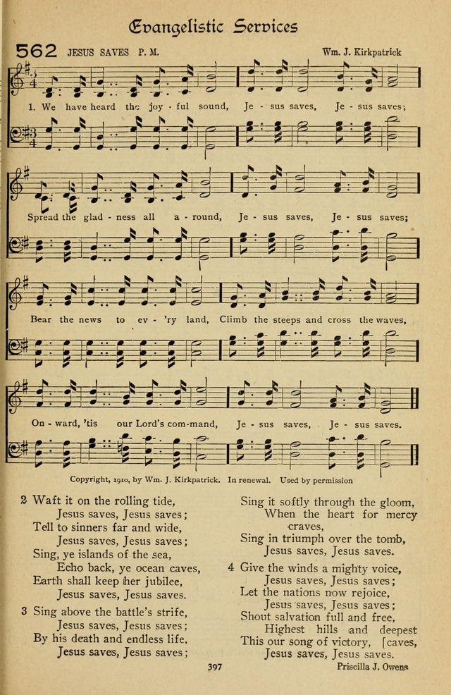 The Sanctuary Hymnal, published by Order of the General Conference of the United Brethren in Christ page 398
