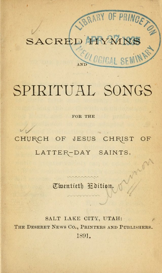 Sacred Hymns and Spiritual Songs for the Church of Jesus Christ of Latter-Day Saints (20th ed.) page 1