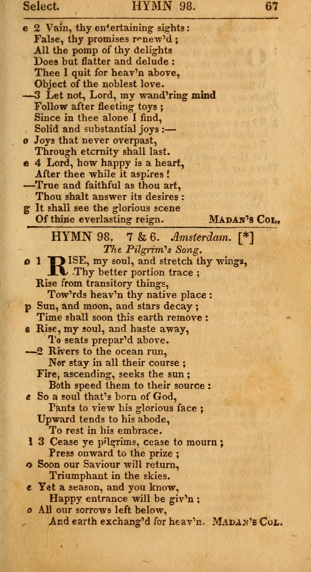 Select Hymns: the third part of Christian Psalmody; with directions for musical expression (Stereotype ed.) page 67