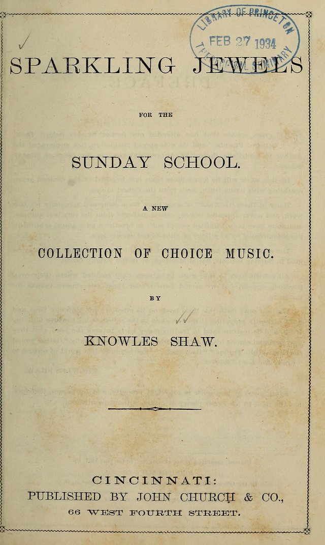 Sparkling Jewels for the Sunday School: a new collection of choice music page 1