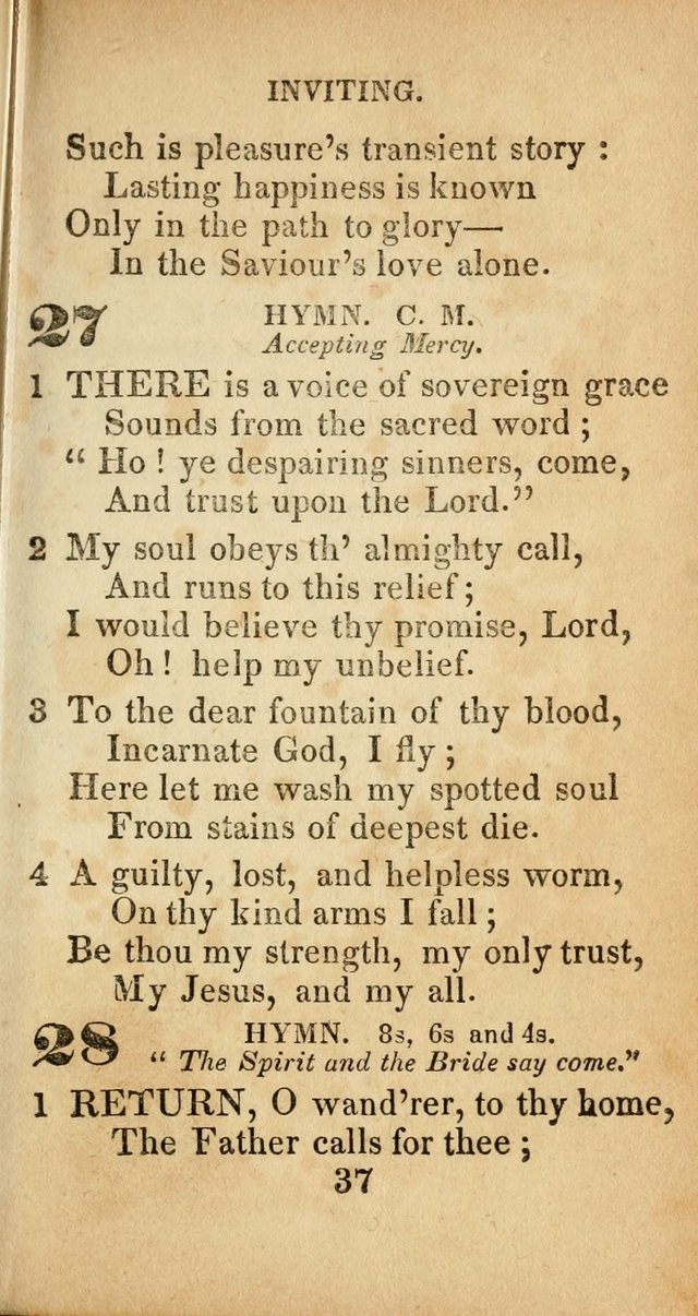 Sacred lyrics, or Select hymns: particularly adapted to revivals of religion, and intended as a supplement to Watts.  page 37