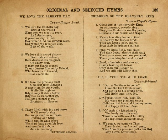 Sabbath School Bell No. 2: a superior collection of choice tunes, newly arranged and composed, and a large number of excellent hymns written expressly for this work, which are well adapted for...      page 139