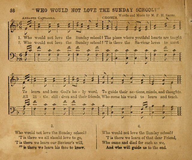 Sabbath School Bell No. 2: a superior collection of choice tunes, newly arranged and composed, and a large number of excellent hymns written expressly for this work, which are well adapted for...      page 58