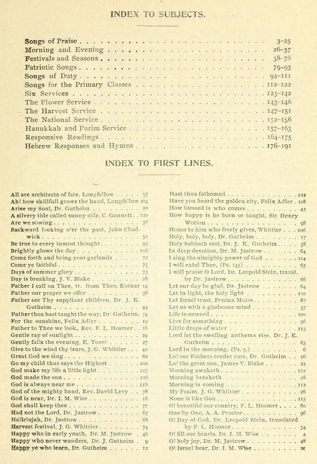 The Sabbath School Hymnal, a collection of songs, services and responses for Jewish Sabbath schools, and homes 4th rev. ed. page 2