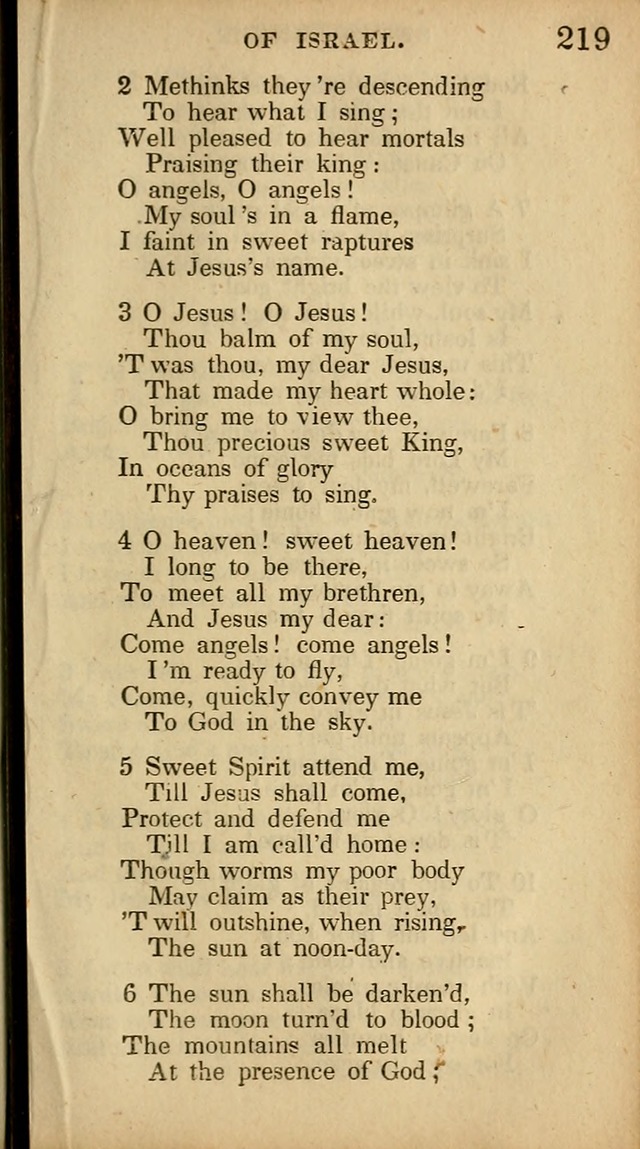 The Sweet Singer of Israel: a collection of hymns and spiritual  songs, usually sung at camp, prayer, and social meetings, and revivals of religion (New ed. much enlarged) page 219