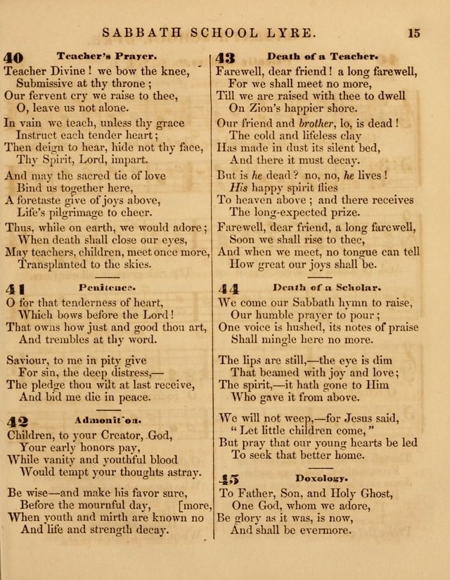 The Sabbath School Lyre: a collection of hymns and music, original and selected, for general use in sabbath schools page 15