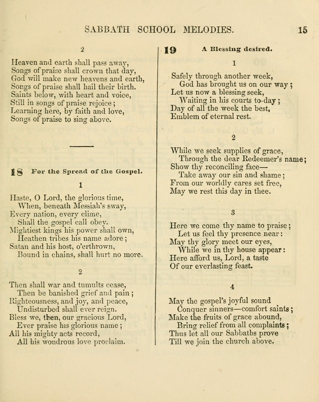 The Sabbath School Melodist: being a selection of hymns with appropriate music; for the use of Sabbath schools, families and social meetings page 15