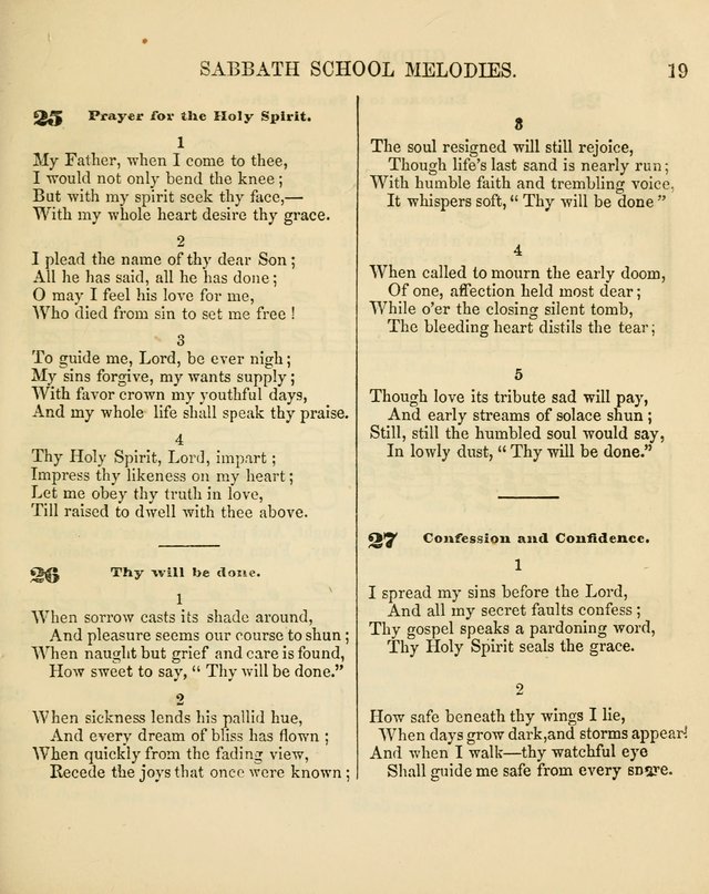 The Sabbath School Melodist: being a selection of hymns with appropriate music; for the use of Sabbath schools, families and social meetings page 19