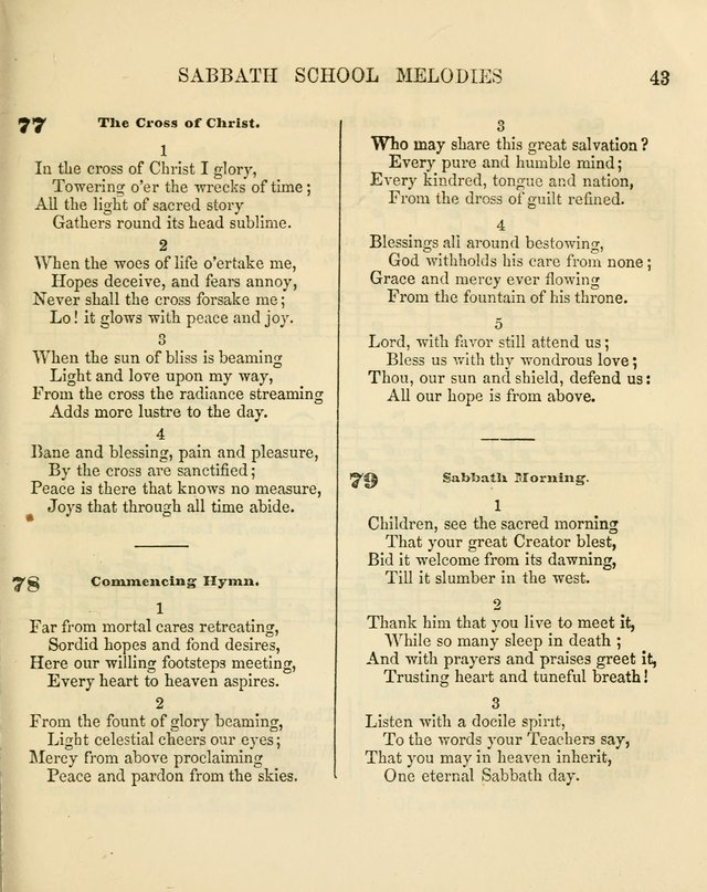The Sabbath School Melodist: being a selection of hymns with appropriate music; for the use of Sabbath schools, families and social meetings page 43