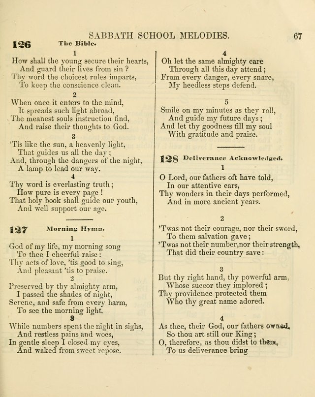 The Sabbath School Melodist: being a selection of hymns with appropriate music; for the use of Sabbath schools, families and social meetings page 67