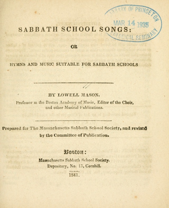 Sabbath School Songs: or hymns and music suitable for Sabbath schools page 1