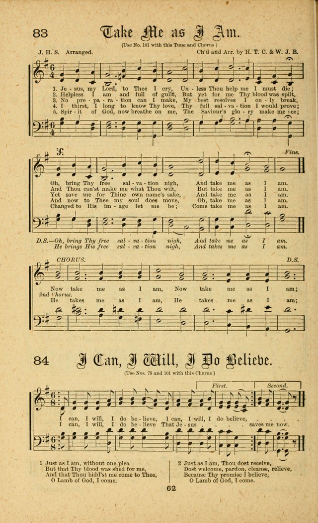 Songs of Salvation: as Used by Crossley and Hunter in Evangelistic Meetings: and adapted for the church, grove, school, choir and home page 62