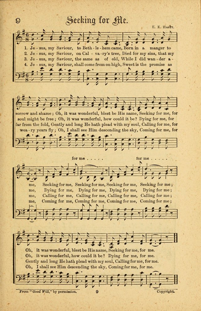 Songs of Salvation: as Used by Crossley and Hunter in Evangelistic Meetings: and adapted for the church, grove, school, choir and home page 9