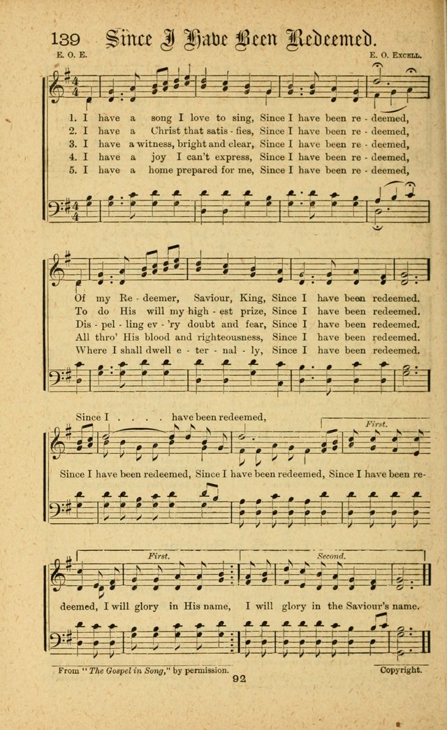 Songs of Salvation: as Used by Crossley and Hunter in Evangelistic Meetings: and adapted for the church, grove, school, choir and home page 92