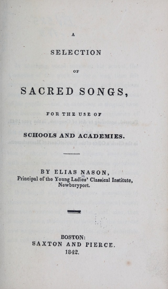 A Selection of Sacred Songs: for the use of schools and academies page 1