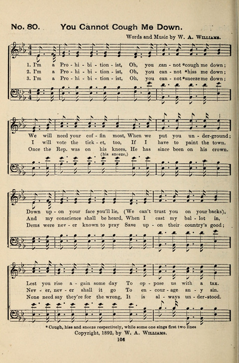 Silver Tones: a new temperance and prohibition song book, containing the most popular songs sung by The Silver Lake Quartette page 106